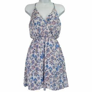 Floral Print‎ Dress Sleeveless Mini Sun Dress Blue Peach Casual
